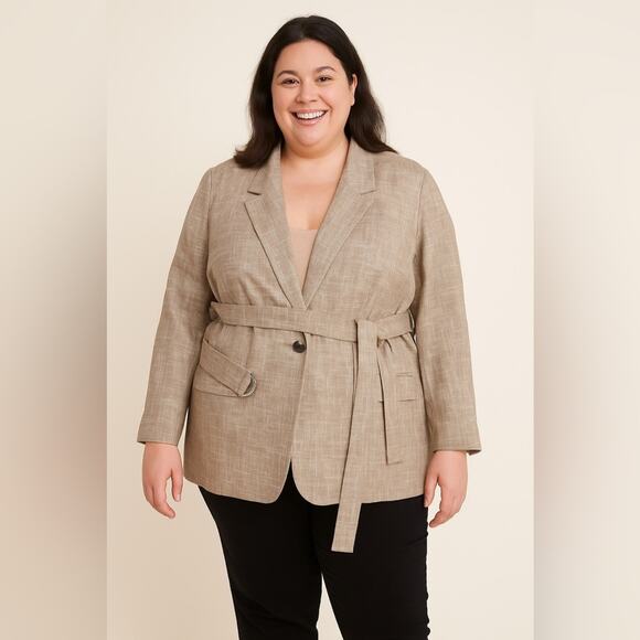 LAFAYETTE 148 NEW YORK One Button Blazer Jacket Beige Linen Belted Size XL - Picture 11 of 11